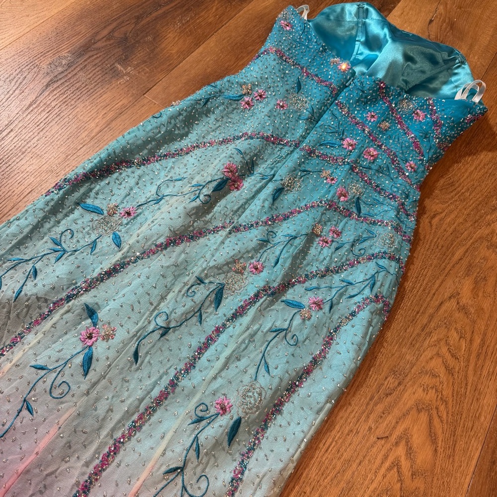 Vintage Y2K 100% Silk Beaded Dress Vintage Beaded Dress Silk Dairy Ombré Rainbow - Picture 15 of 17
